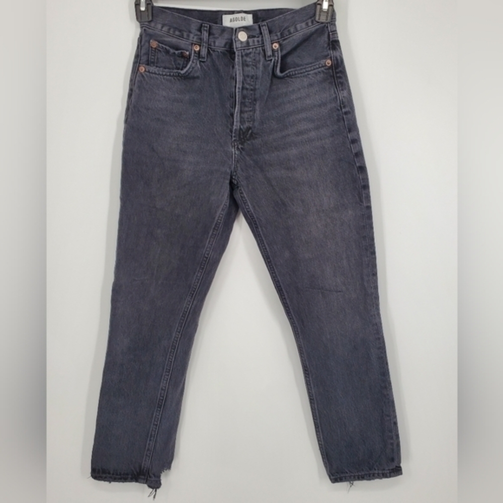Agolde Riley High Rise Straight Crop‎ Black Gray Edit Distressed Size 24